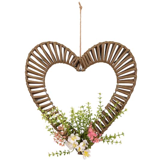 12" Hanging Wrapped Floral Heart Decoration
